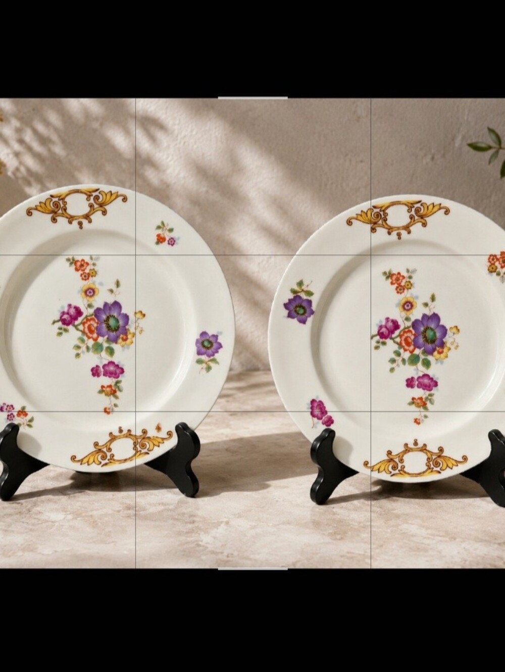 2 VTG EPIAG Czechoslovakia Porcelain Floral Gold Scroll Pattern Dinner Plates